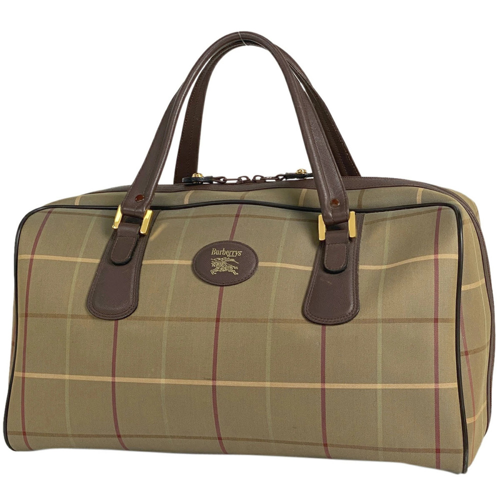 Burberry logo Boston bag handbag check canvas brown multicolor